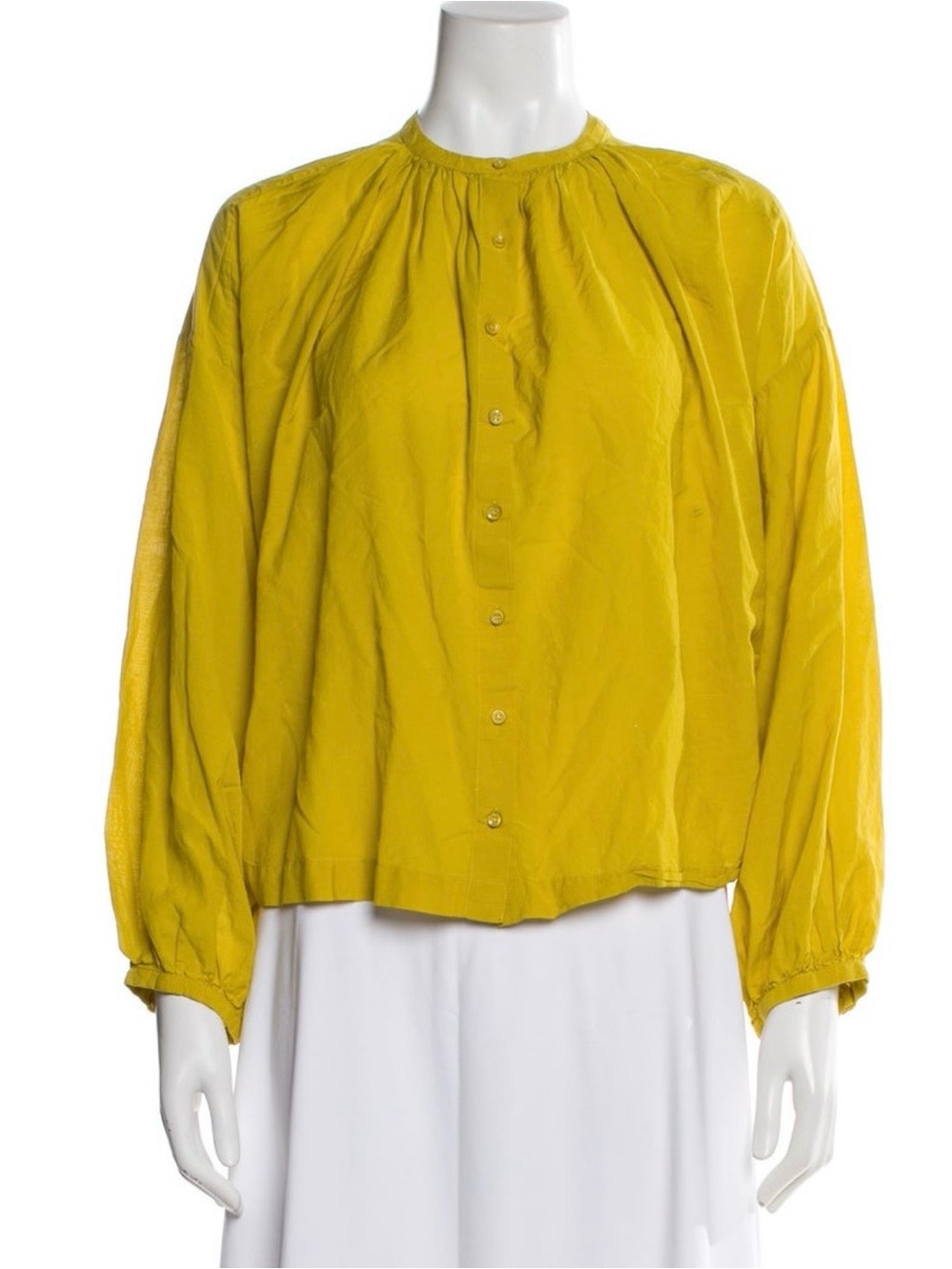 Doen Mustard Yellow Gathered Button-Front Blouse